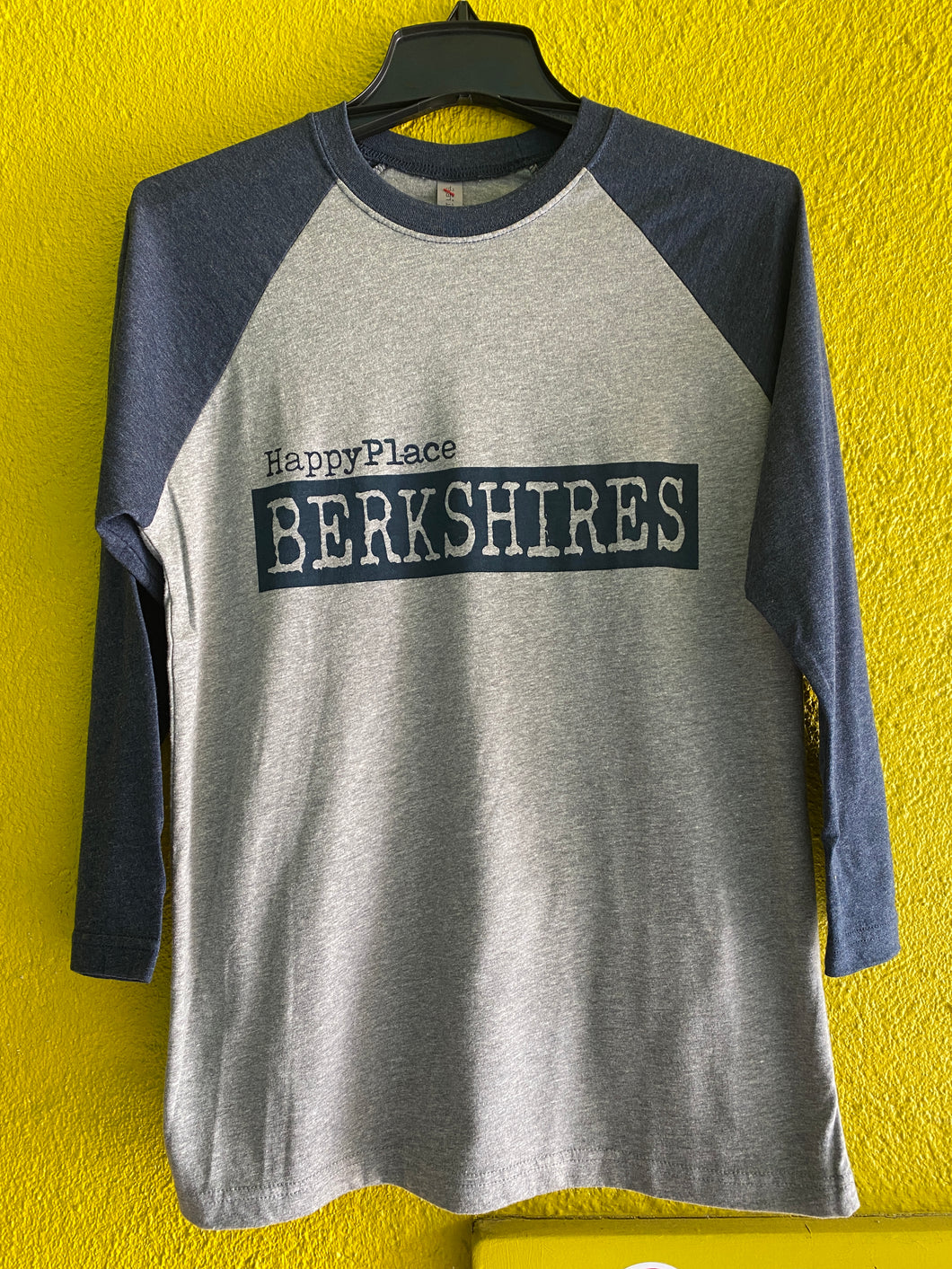 Unisex Baseball T-Shirt in Grey and Blue.